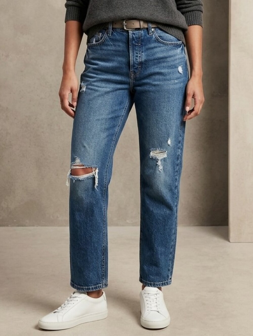 #76 a.n.a Distressed Boyfriend Jeans in Medium Blue Wash